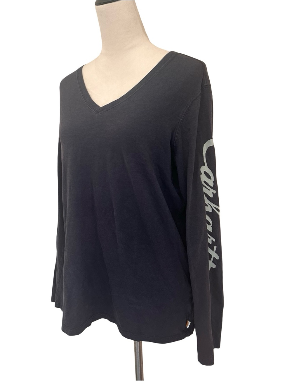 Carhartt Black V-Neck Long Sleeve Tee with Sleeve Script Logo